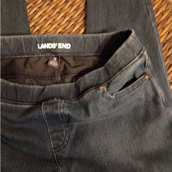 LANDS’ END Straight Leg Jegging Pant 12 Dark Denim Knit Classic Pull-On Quietlux - Picture 8 of 10